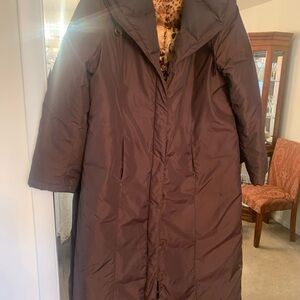 Dana Buchman Chocolate Puffer Coat with Leopard Lining